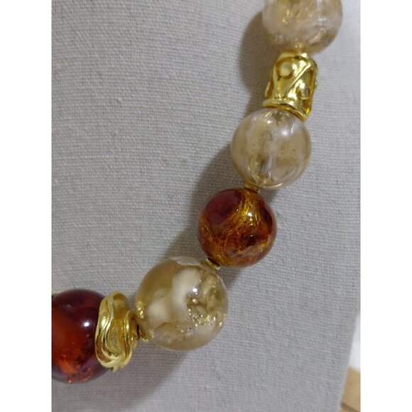 Vtg Chunky Lucite Amber Citrine Beaded Necklace With Gold-Tone Accents 17" - Picture 3 of 8